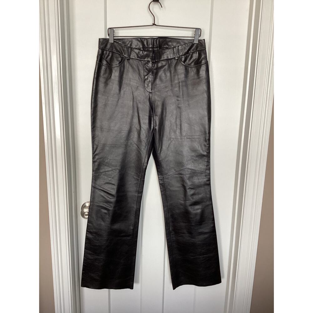 Vintage Express Womens Genuine Leather Medium Rise Flare Leg Pants Black SZ 9/10